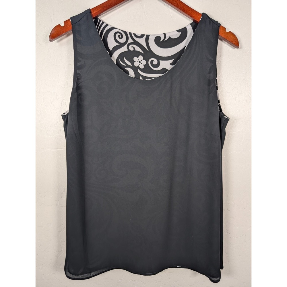 CHICO'S Tank Top Women Size 1 Reversible Scroll Print Woven Pattern Black White - Picture 3 of 10